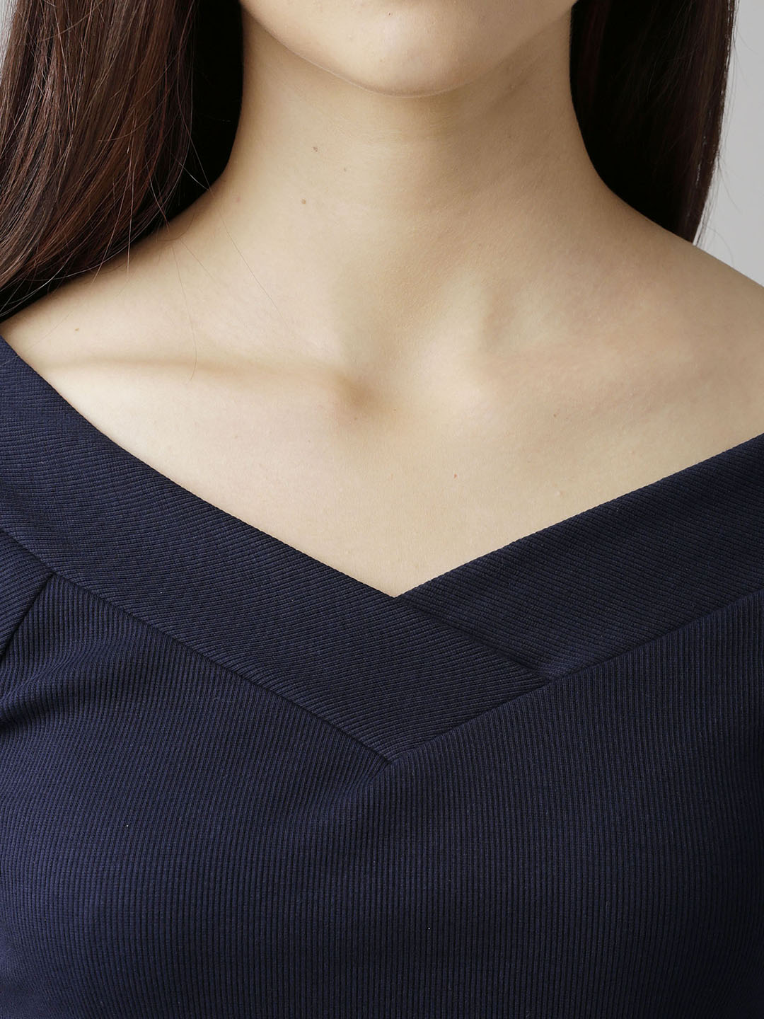 Women's Navy Blue V Neck Short Sleeve Solid Top