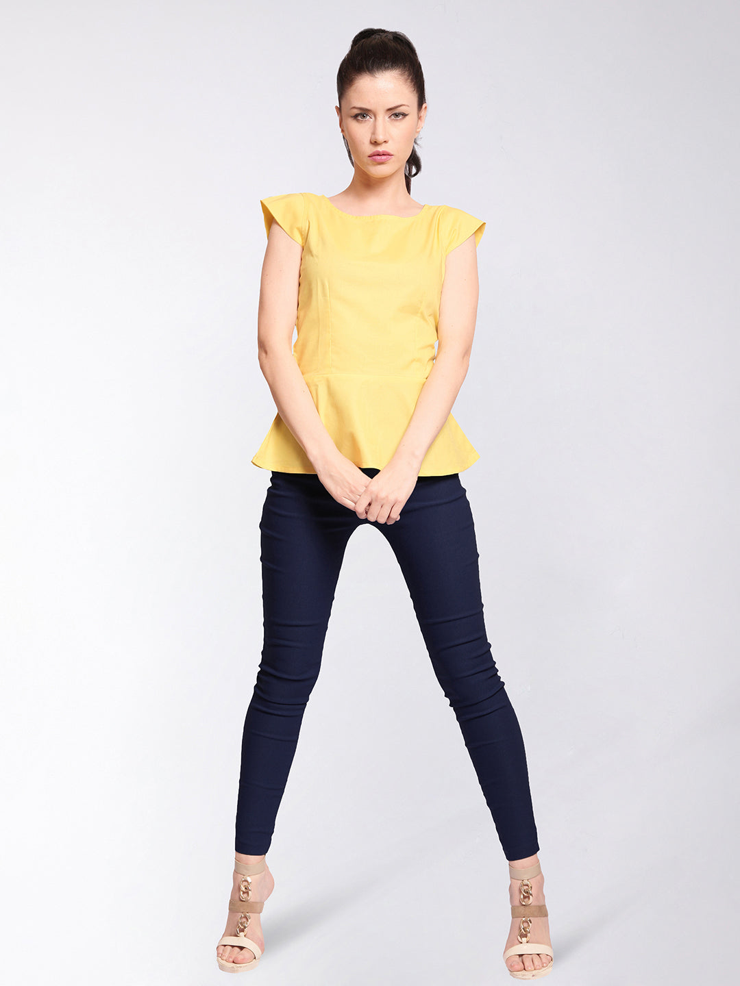 Women's Navy Blue Solid High Waist Slim Fit Jeggings