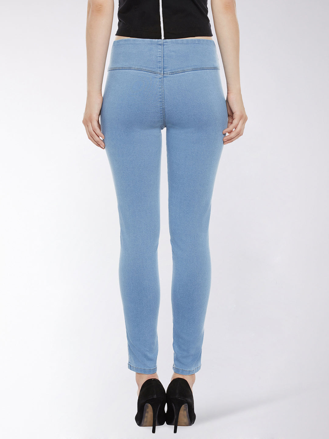 Light Blue Super Skinny Fit High Rise Acid Wash Regular Length Denim Stretchable Jeggings for Women