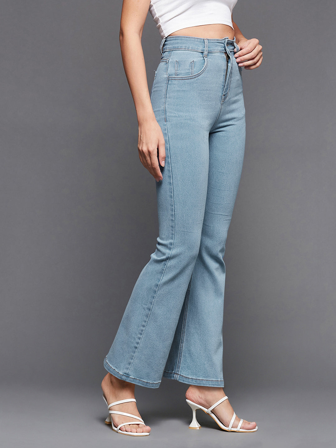 24/7 Comfort Light Blue Bell-Bottom Bootcut Hourglass High-Rise Stretchable Denim Jeans