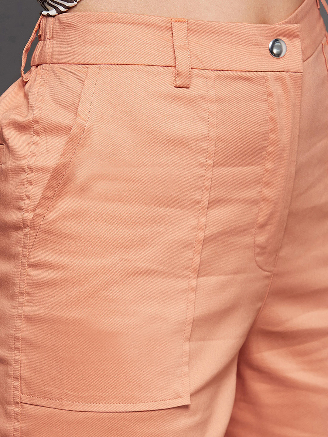 Women's Dusty Orange Solid Polyester High-Waist Regular Length Trousers