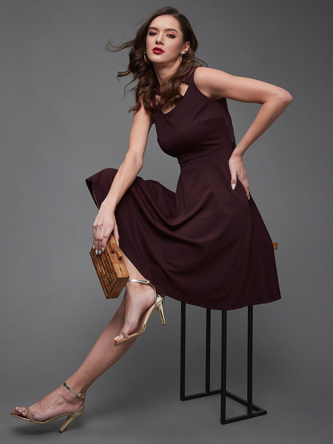 Crease Ease Women's Wine Relaxed Fit Above Knee Dress