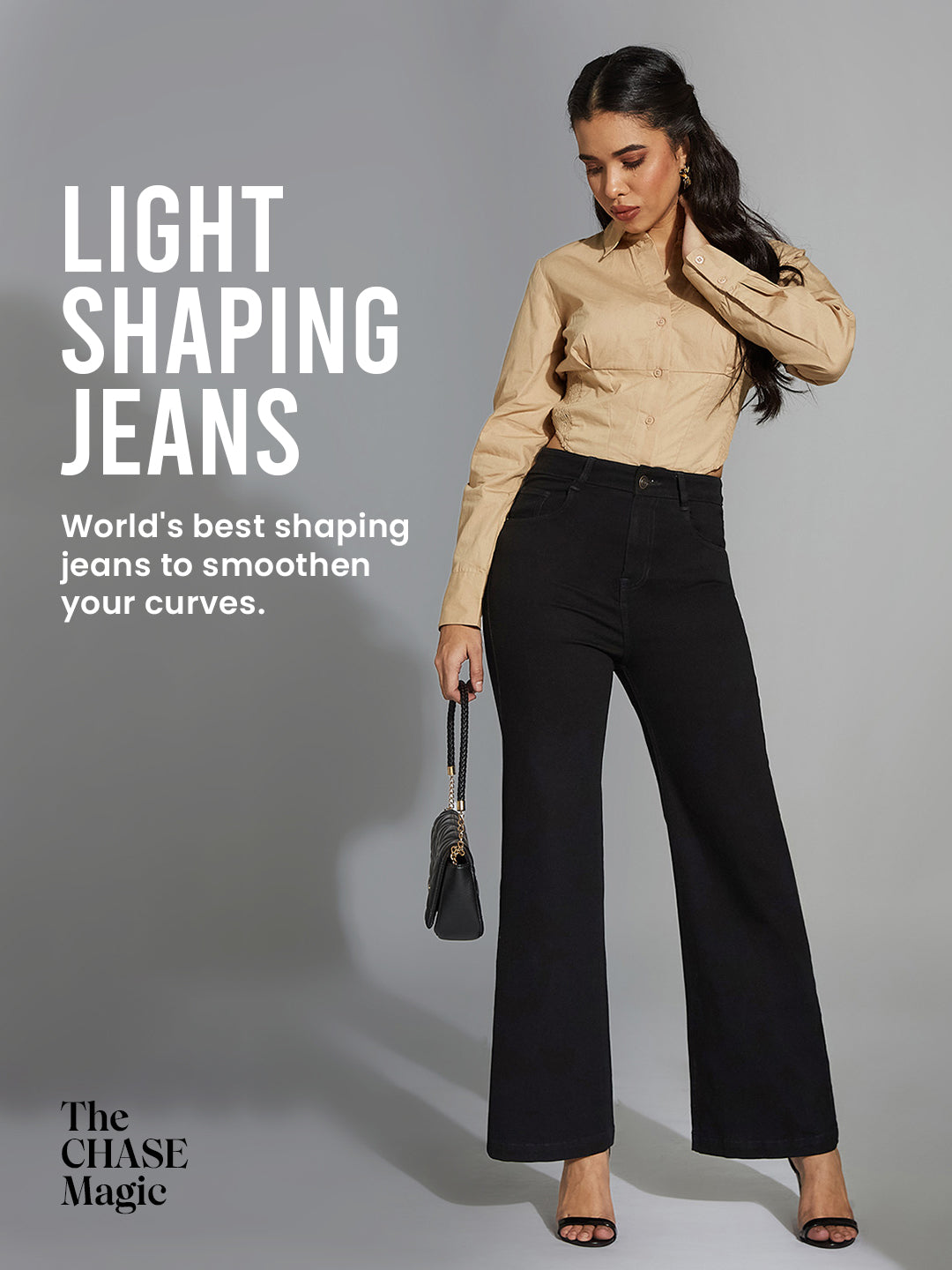 CHASEshape™ Black Bootcut High-Rise Stretchable Denim Jeans