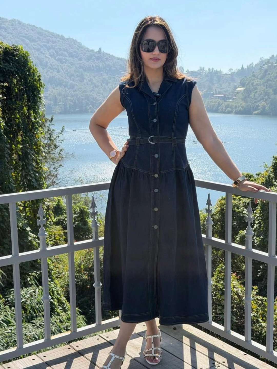 Miss Chase Dark Blue Fit & Flare dress for Women