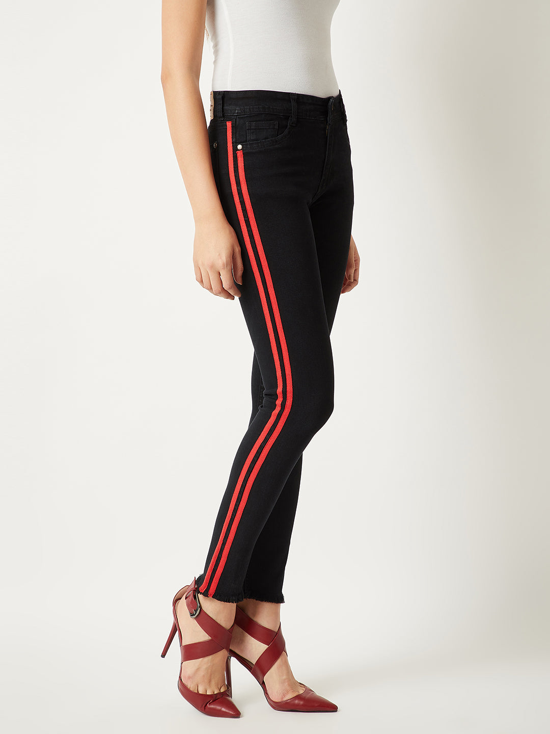 Women's Black Slim-Fit High-Rise twill Tape Detailing Stretchable Denim Jeans