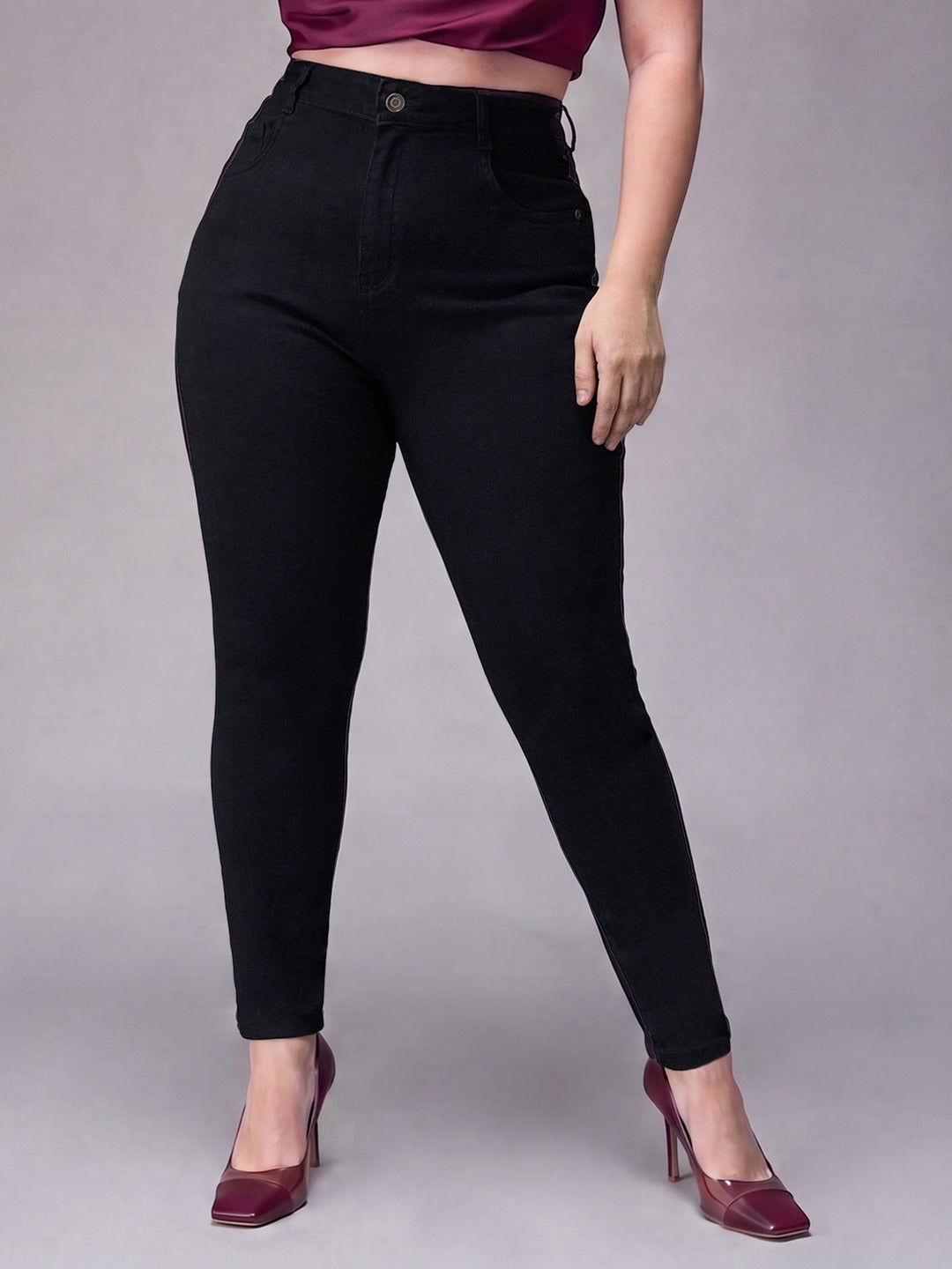 Black Skinny Fit High Rise Stretchable Denim Jeans for Women