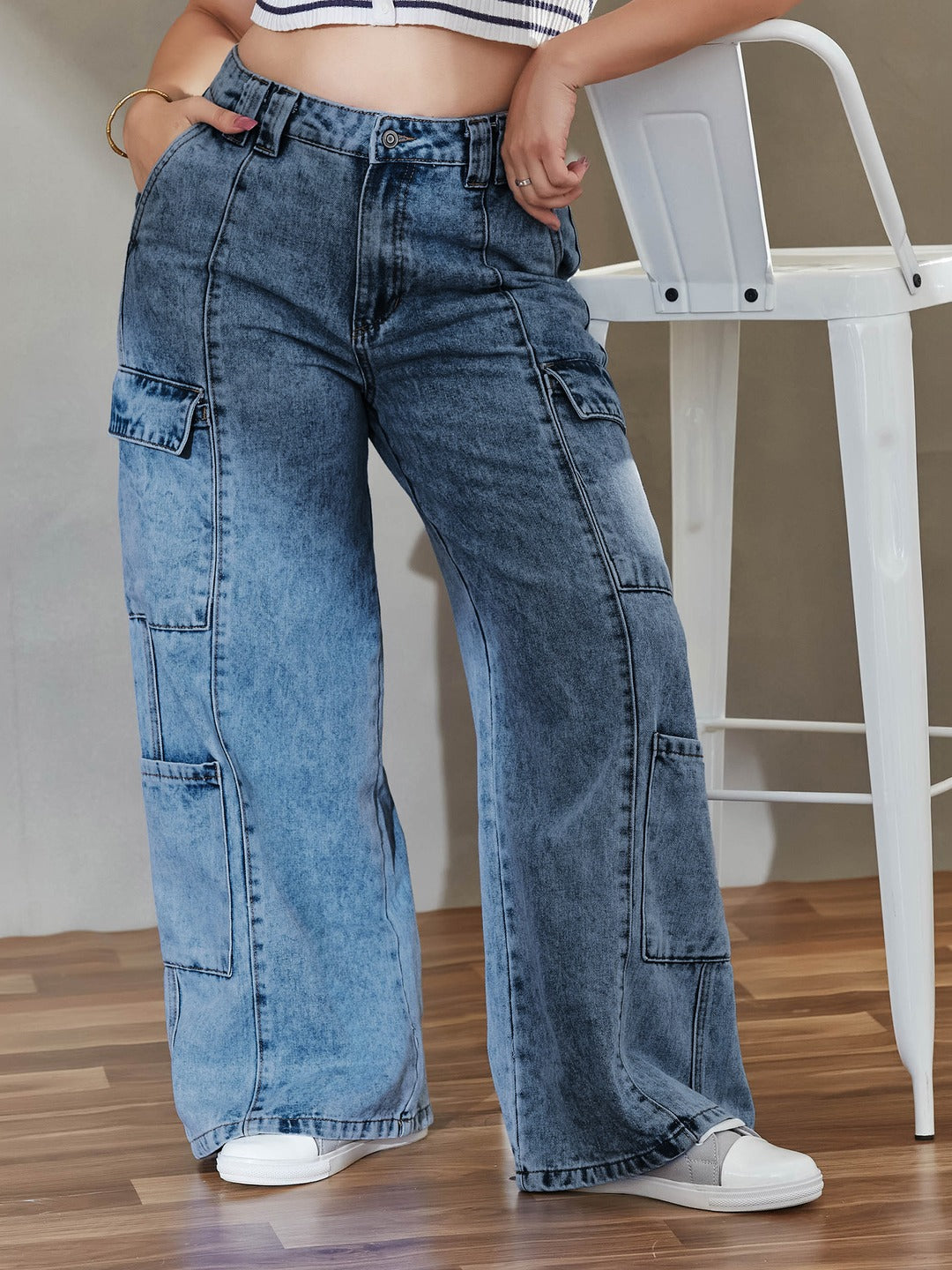 Light Blue Wide-Leg High-Rise Regular Denim Pant for Women