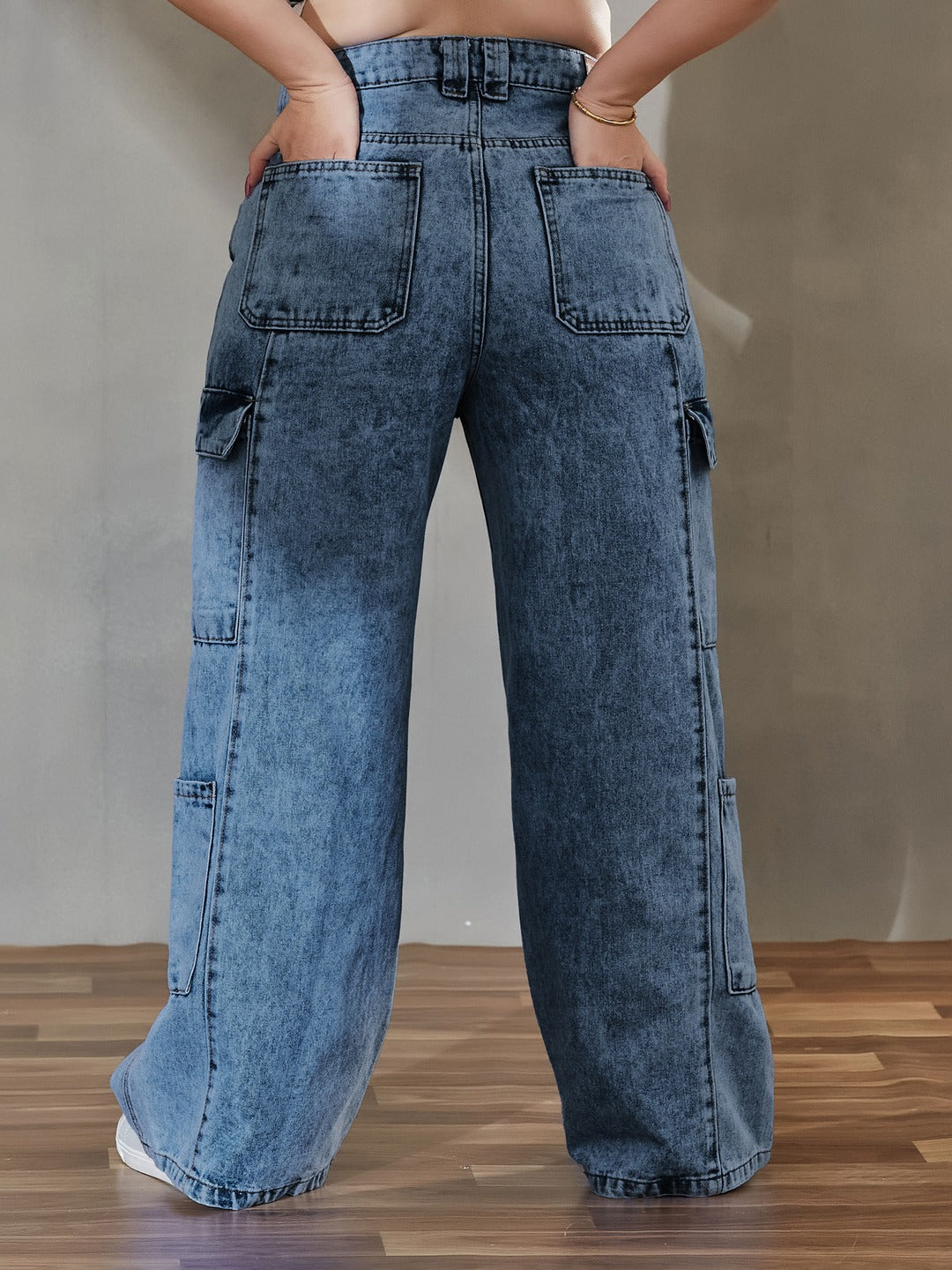 Black High Rise Stretchable Wide Leg Denim Jeans for Women