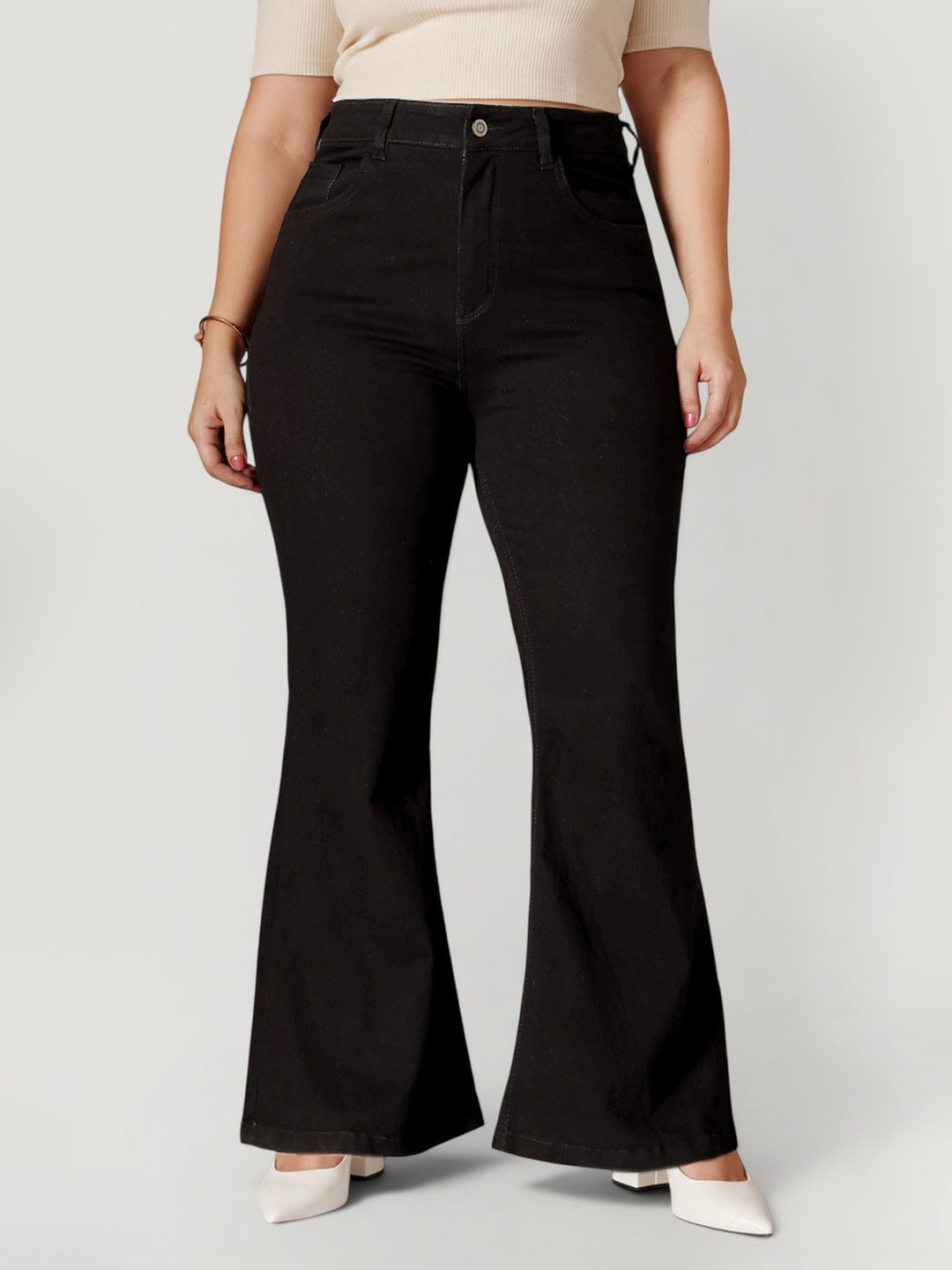Black Bootcut High-Rise Regular Stretchable Denim Jeans for Women