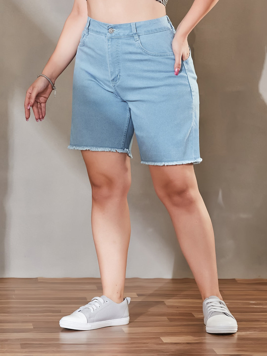 Light Blue Wide-Leg High-Rise Stretchable Denim Jeans for Women