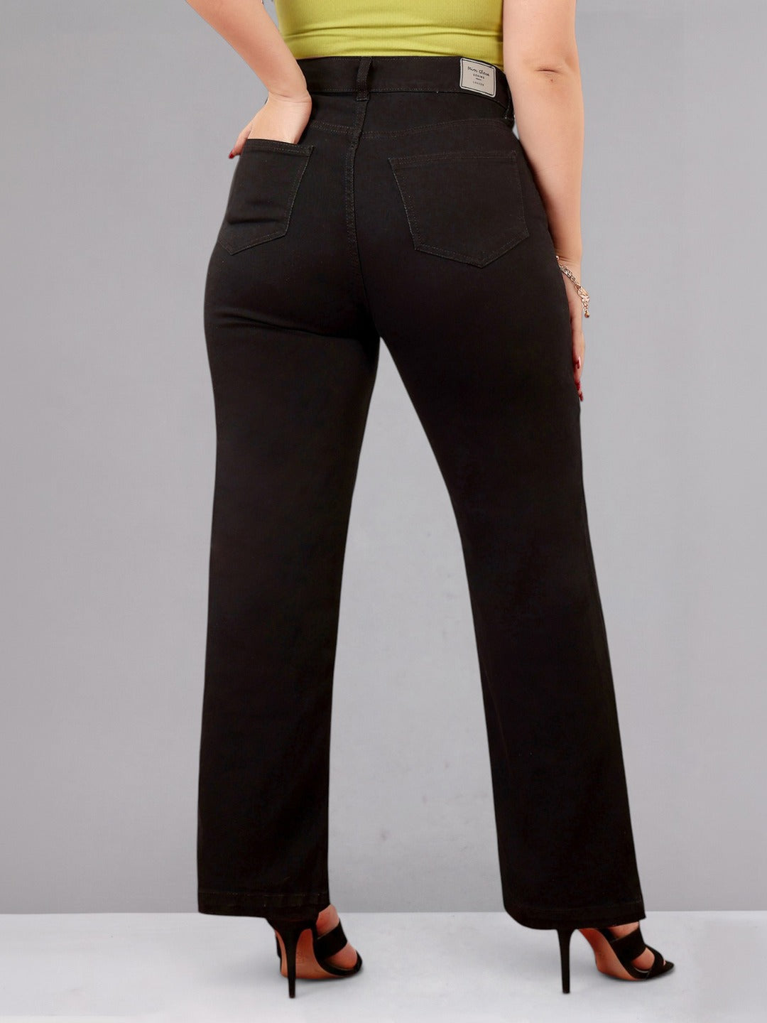 Black Straight High-Rise Stretchable Denim Jeans for Women