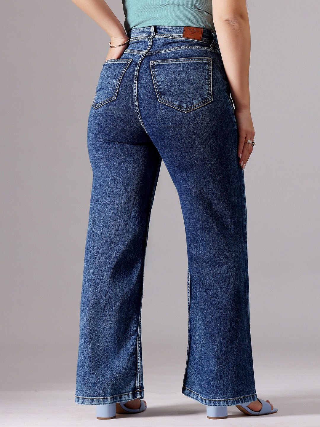 Light Blue Boot Cut High rise Cropped Stretchable Denim Jeans for Women