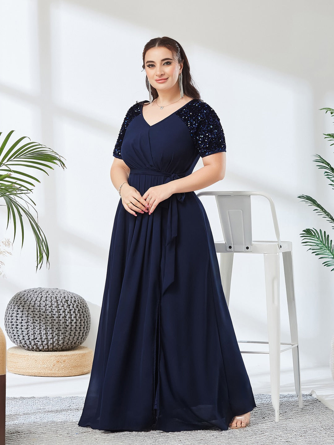 Navy Blue Relaxed Fit Maxi Georgette Dress for Women