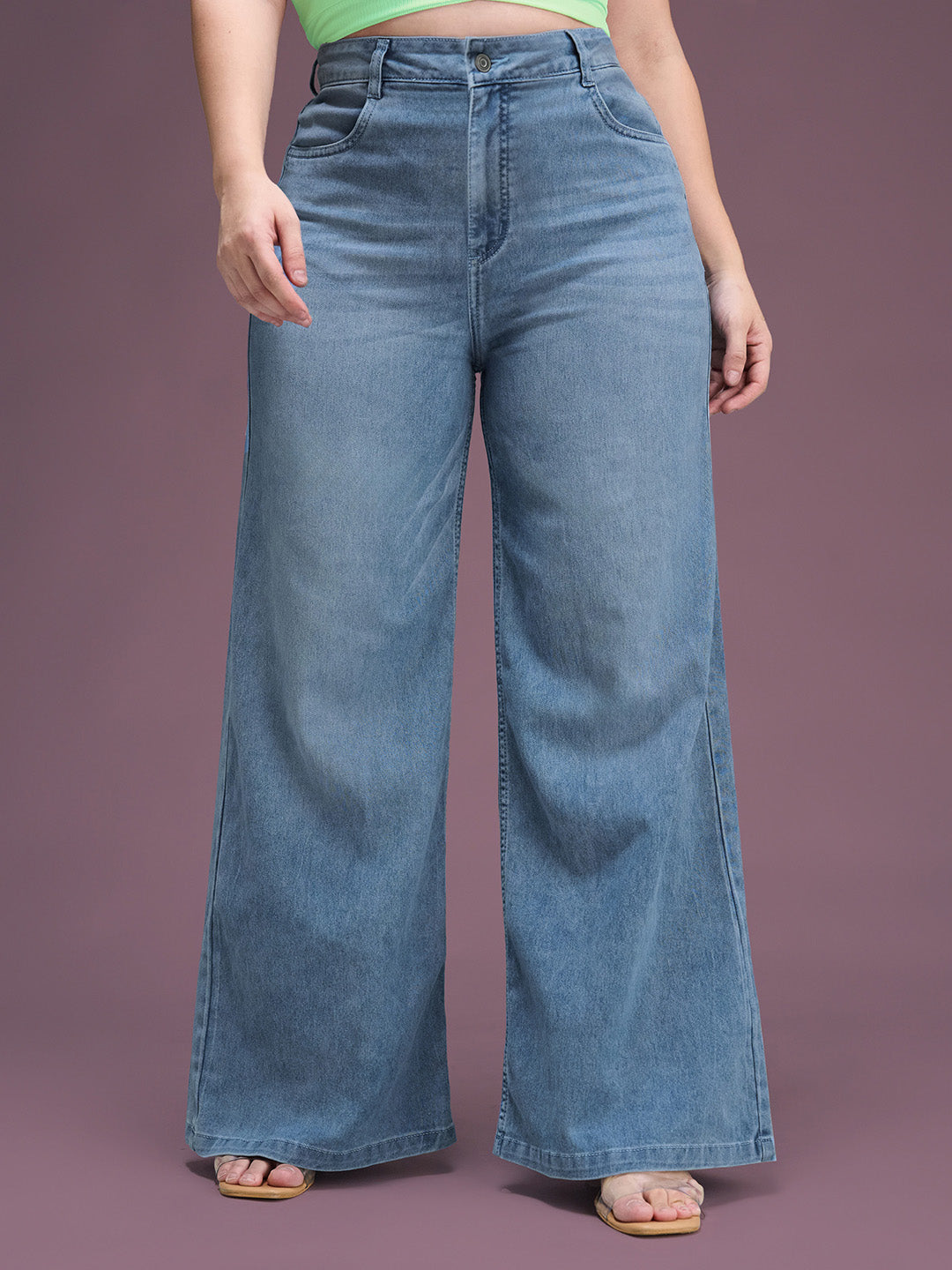 CHASEshape™ Light Blue Wide-Leg High Rise Stretchable Denim Jeans for Women