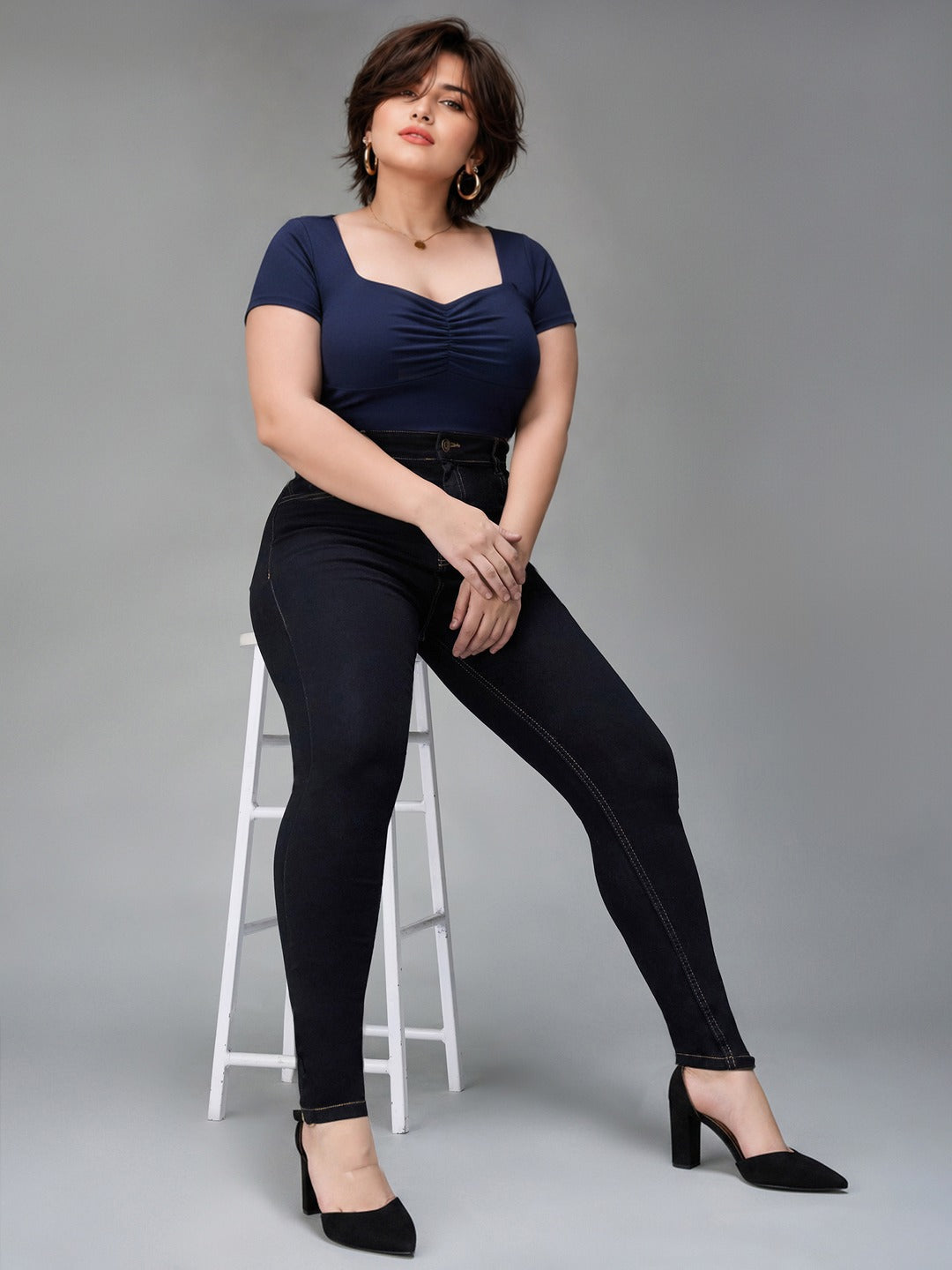 Black Skinny High Rise Regular Stretchable Denim Jeans for Women