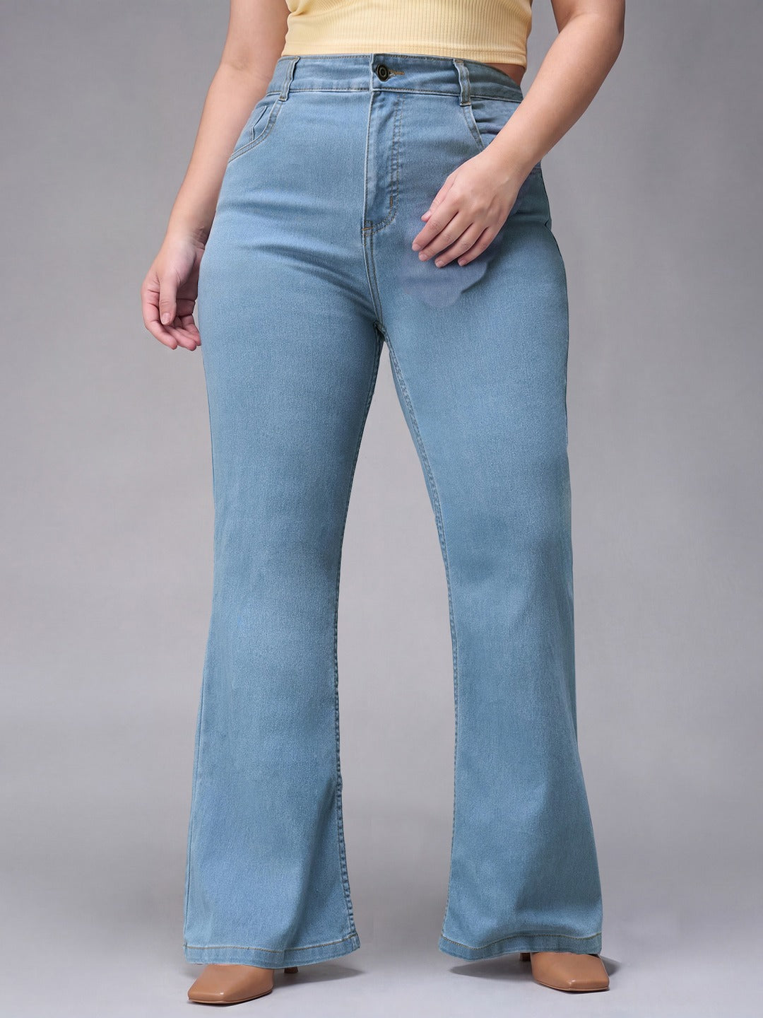 Light Blue Bootcut High rise Regular Stretchable Denim Jeans for Women