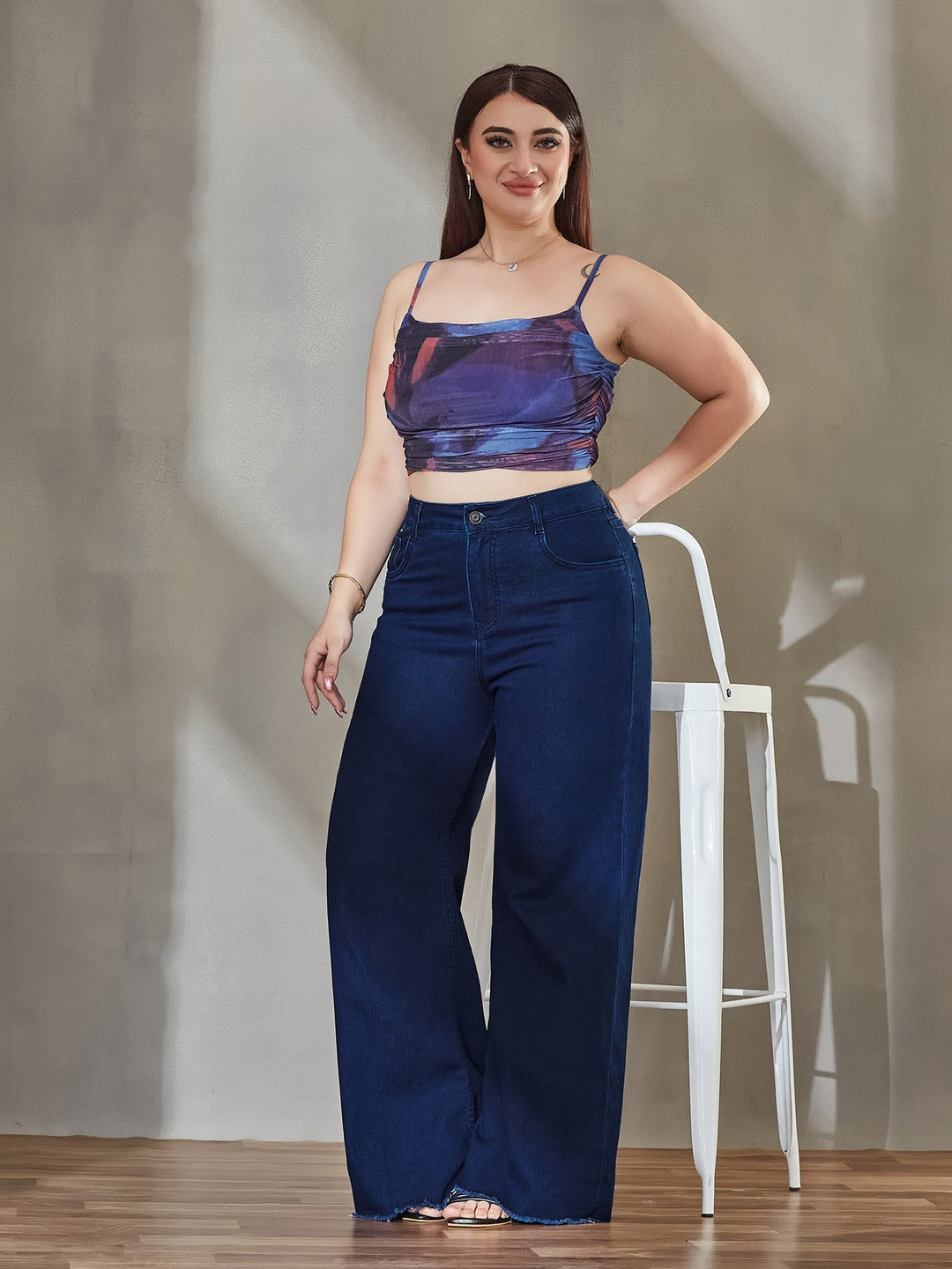Black Wide Leg High Rise Stretchable Denim Jeans for Women