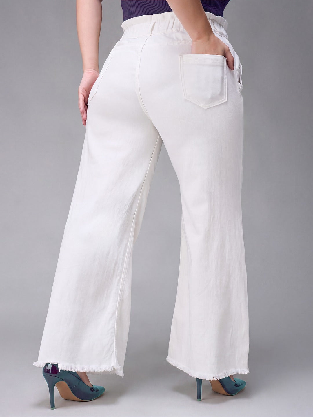 White Flared High Rise Ankle length Stretchable Denim Jeans for Women