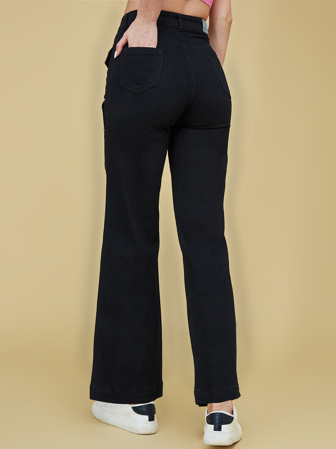 Black flared High-Rise Stretchable Denim Jeans for Women