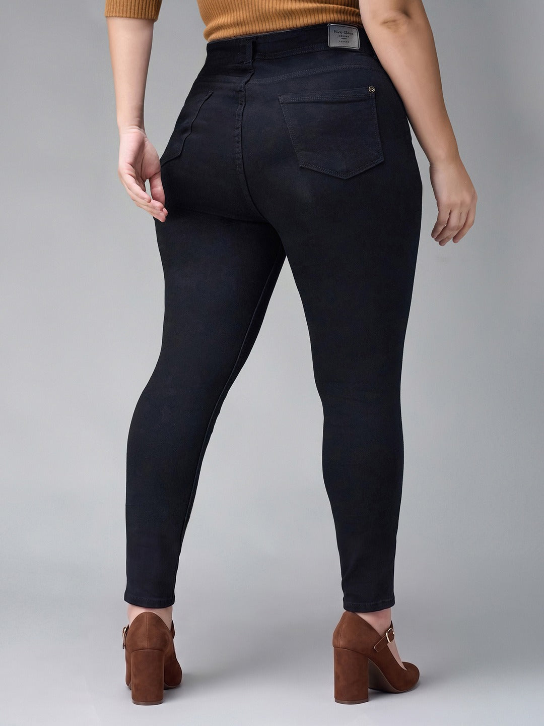 Black Slim Fit High Rise Acid Wash Stretchable Denim Jeans for Women