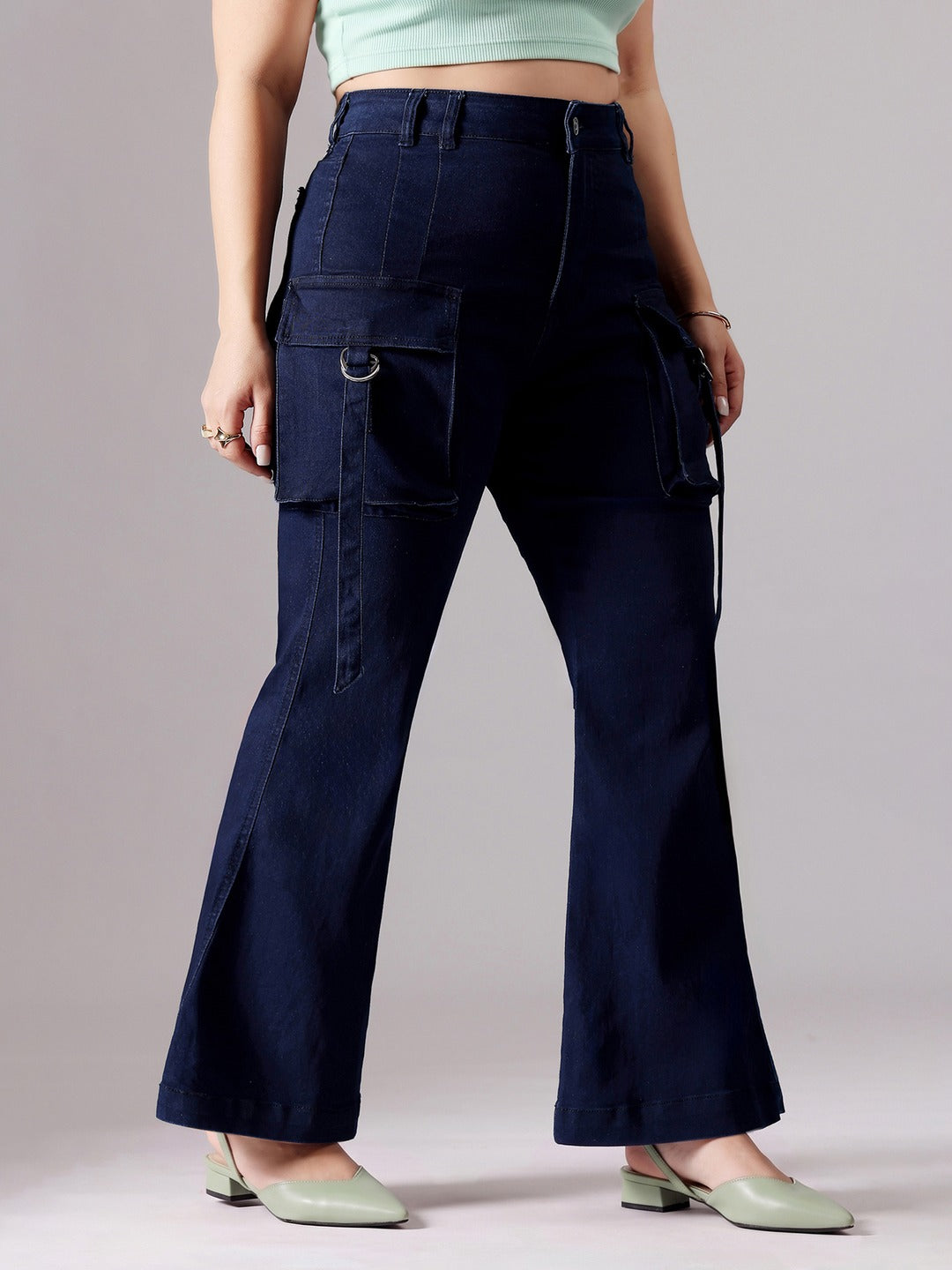 Navy Blue Bootcut High rise Regular Stretchable Denim Jeans for Women