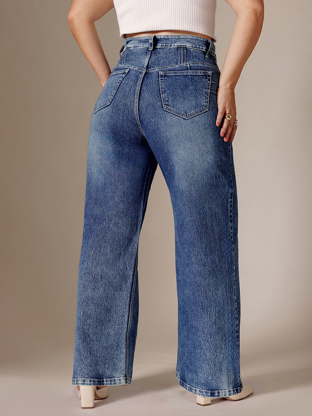 CHASEshape™ Blue High Rise Stretchable Denim Wide-Leg Jeans for Women