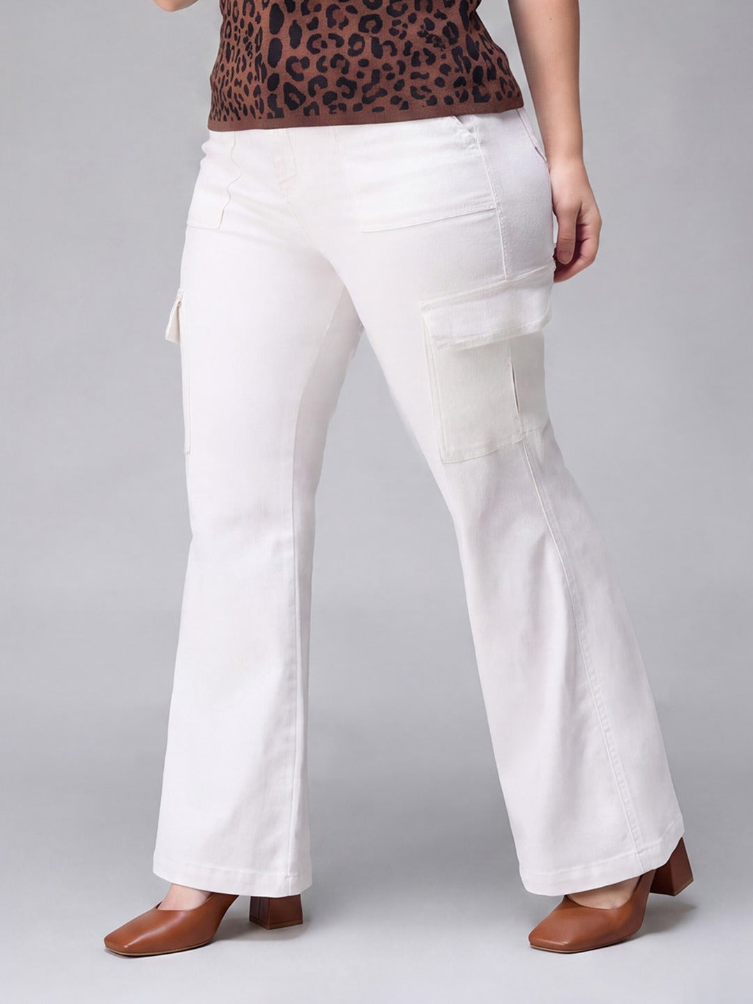 White Wide Leg High Rise Regular Stretchable Denim Jeans for Women