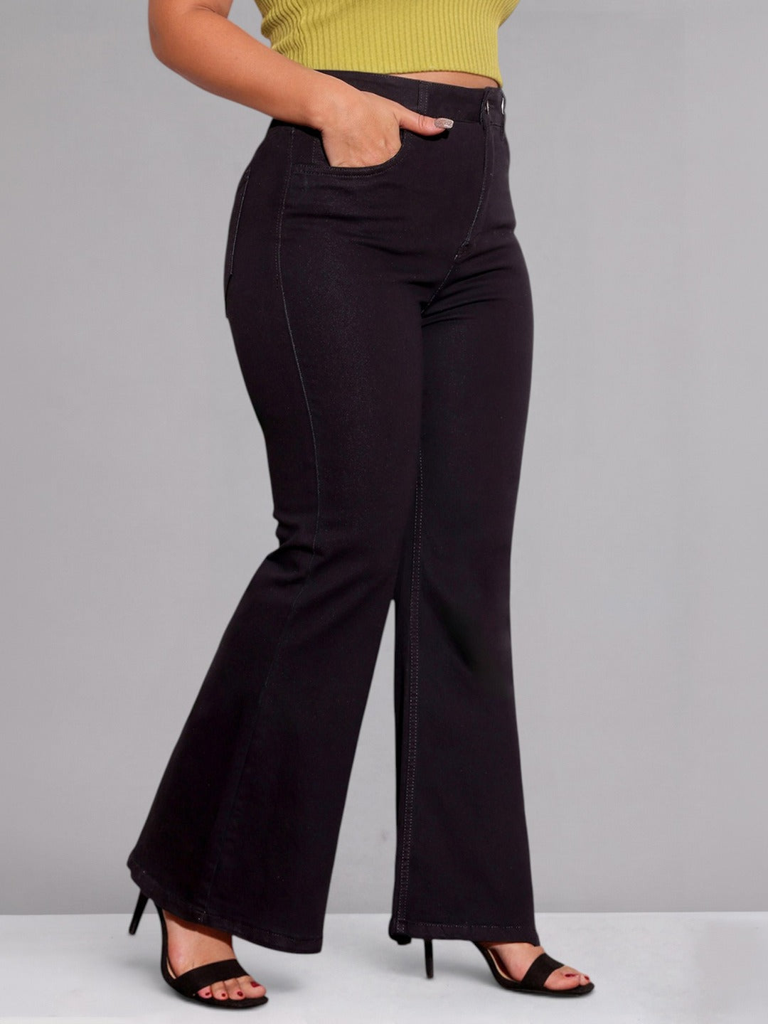 Black Bootcut High-Rise Regular Stretchable Denim Jeans for Women
