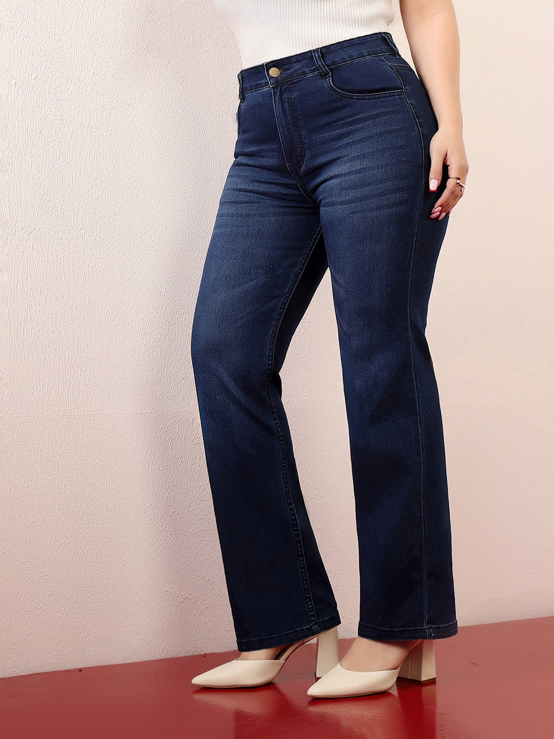 Navy Blue High-Rise Stretchable Bootcut Denim Jeans for Women
