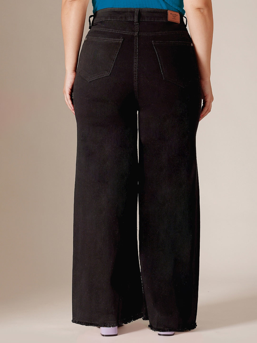 Light Blue Wide-Leg Mid Rise Blast Effect Denim Jeans for Women