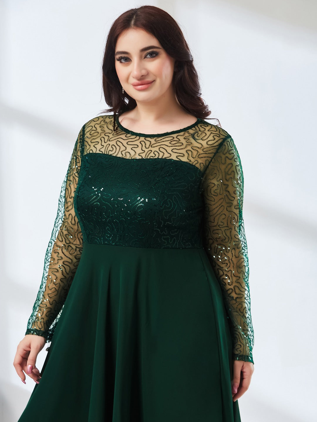 Dark Green Solid Embellished Maxi Dress for Women
