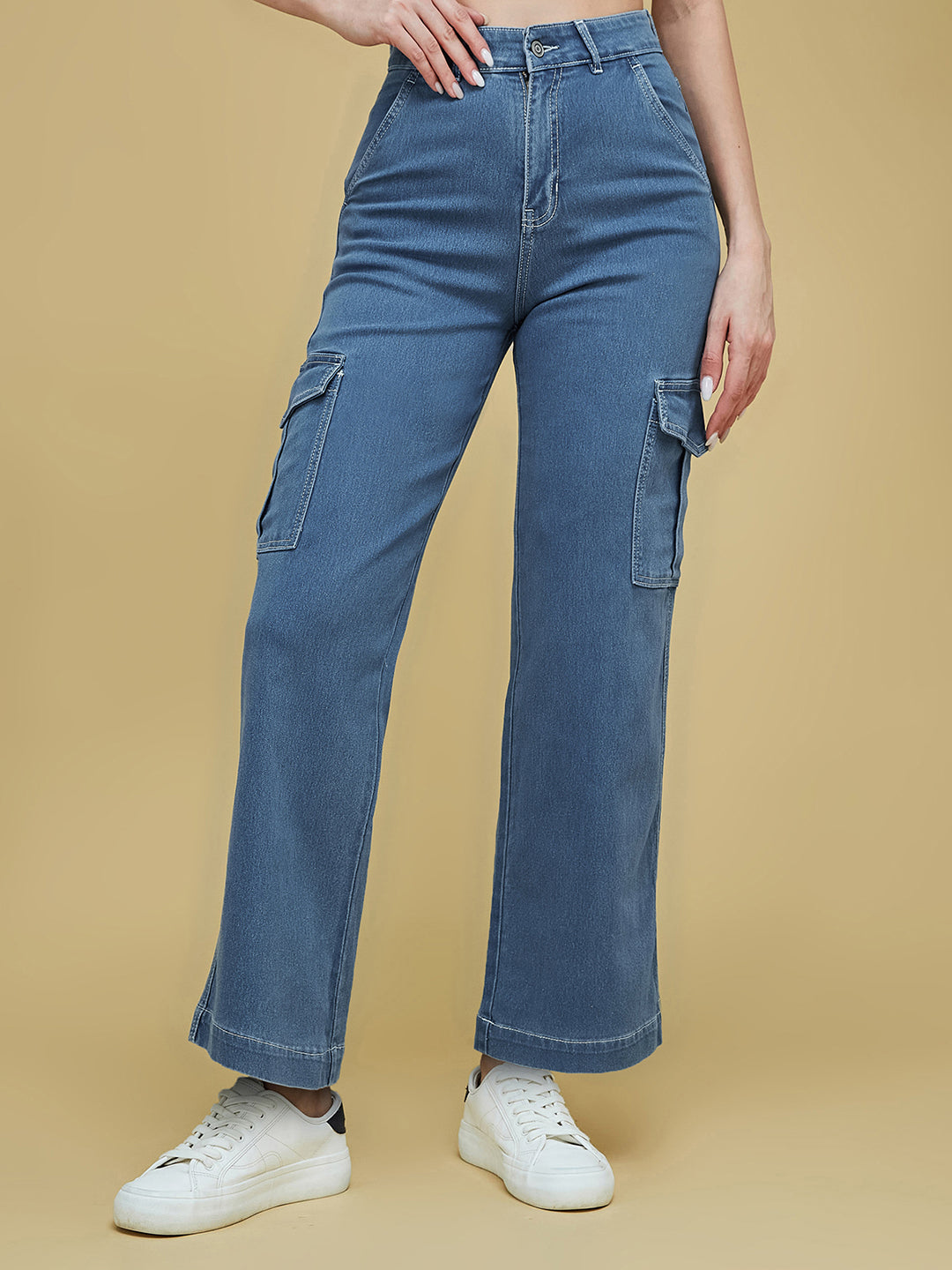 Blue Wide leg High-Rise Stretchable Denim Jeans for Women