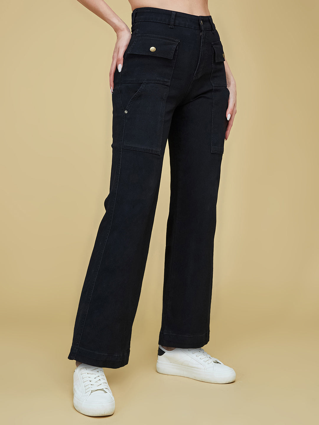 Black flared High-Rise Stretchable Denim Jeans for Women
