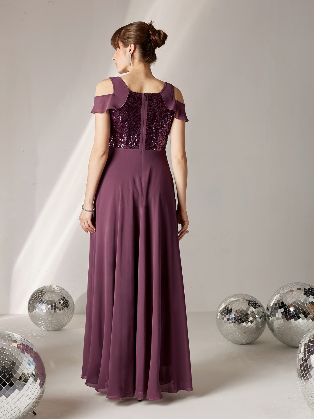 Mauve Sweet-Heart Neck Sleeveless Embellished Fit & Flare Maxi Dress for Women