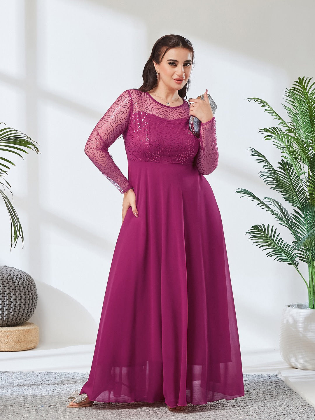 Ruby Pink Solid Embellished Maxi Dress for Women
