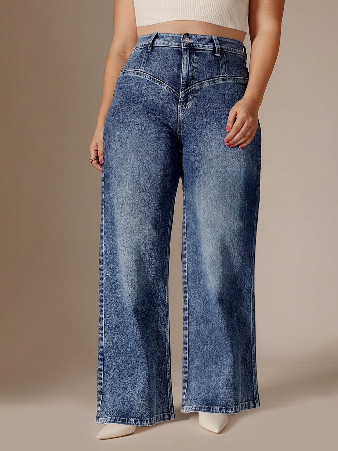 CHASEshape™ Blue High Rise Stretchable Denim Wide-Leg Jeans for Women