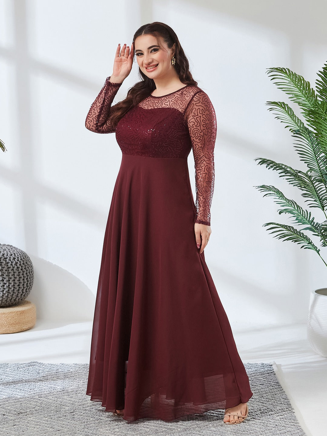 Wine Solid Embellished Maxi Dress for Women