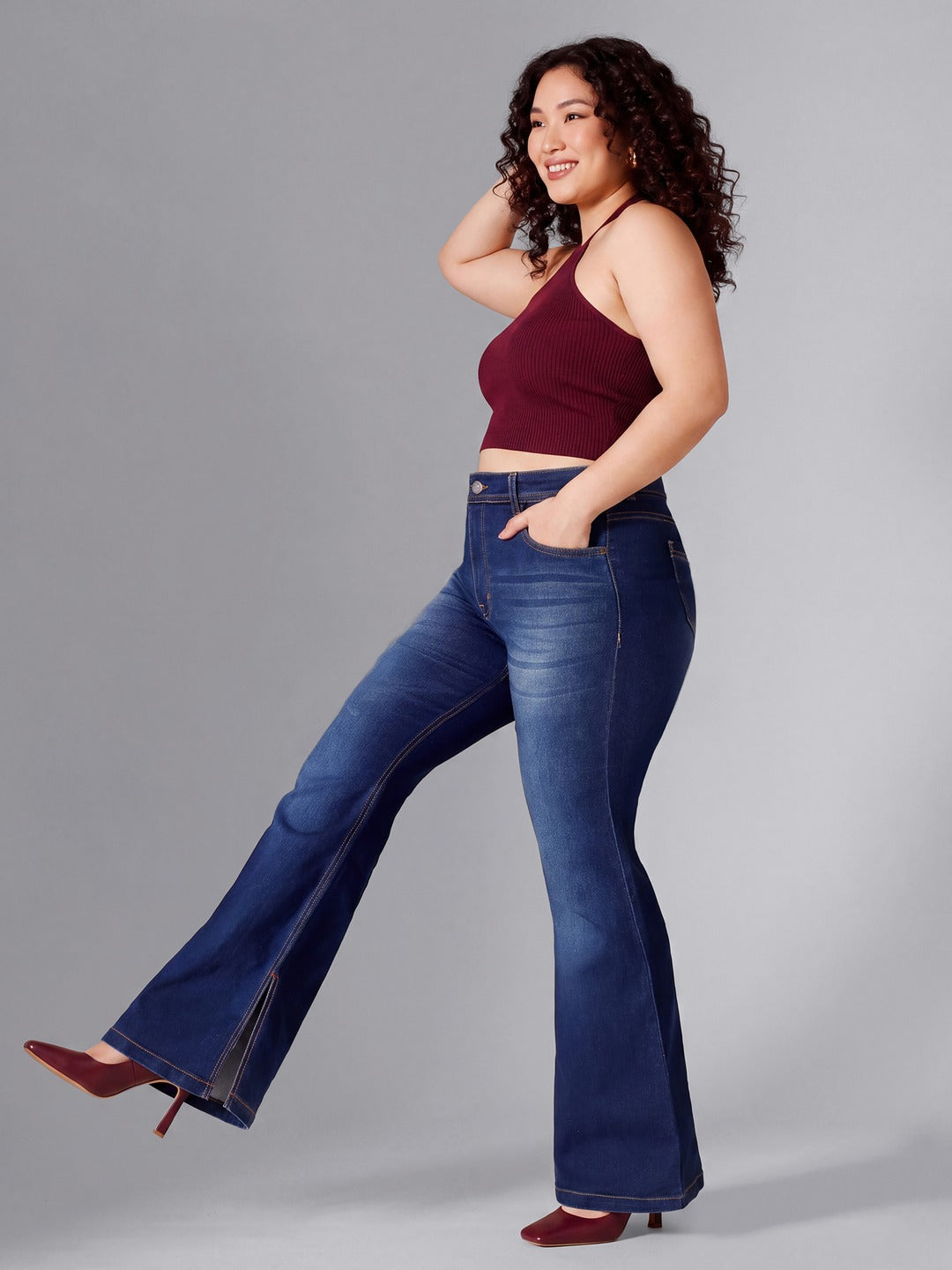 Blue Bootcut Mid Rise Denim Stretchable Jeans for Women