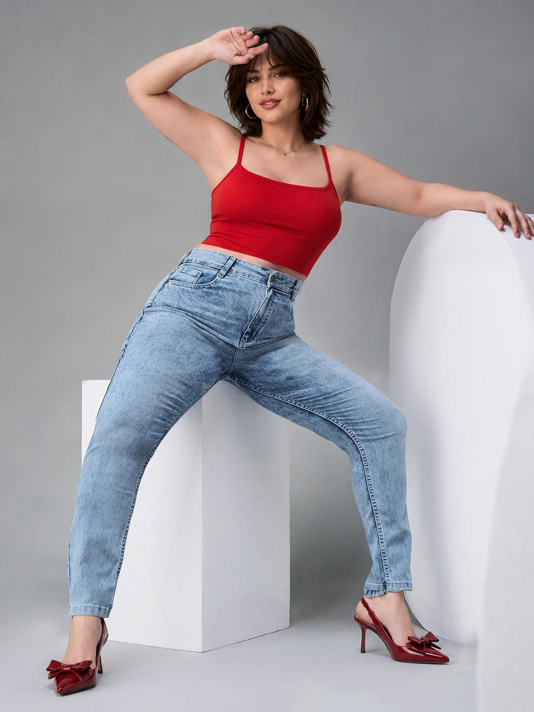 Light Blue Slim Fit High Rise Light Wash Denim Stretchable Jeans for Women