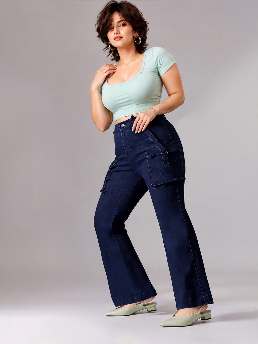 Navy Blue Bootcut High rise Regular Stretchable Denim Jeans for Women