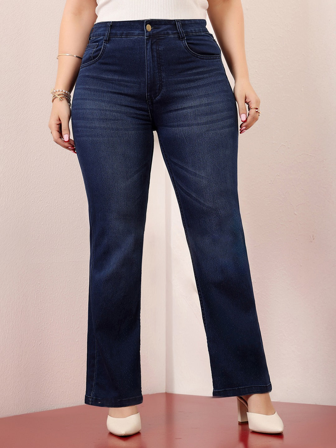 Navy Blue High-Rise Stretchable Bootcut Denim Jeans for Women