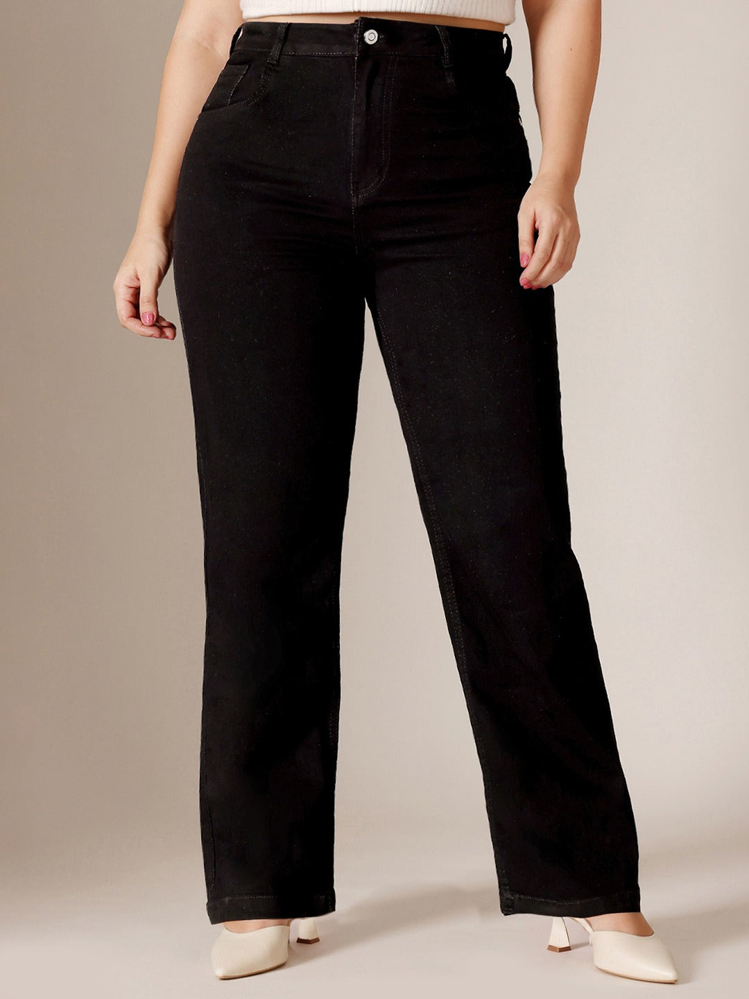 Black Straight High Rise Stretchable Denim Jeans for Women
