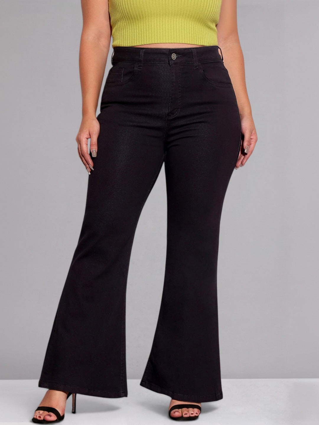 Black Bootcut High-Rise Regular Stretchable Denim Jeans for Women