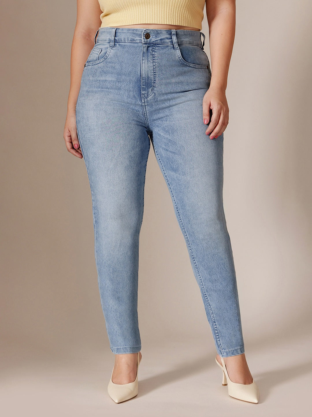 Light Blue Slim Fit High Rise Light Wash Denim Stretchable Jeans for Women