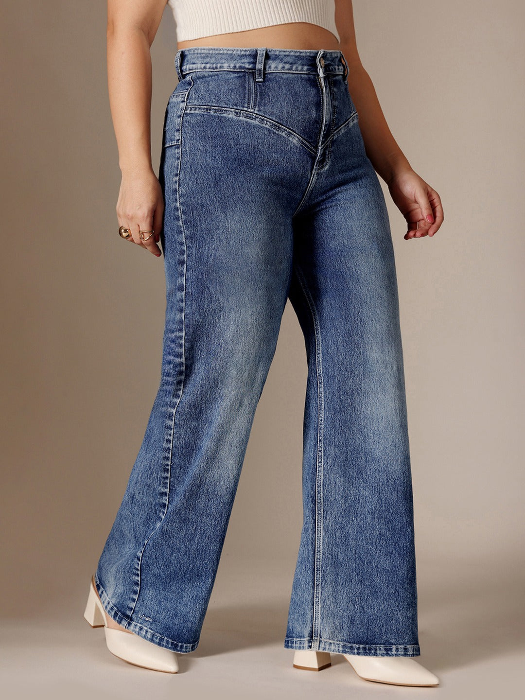 CHASEshape™ Blue High Rise Stretchable Denim Wide-Leg Jeans for Women