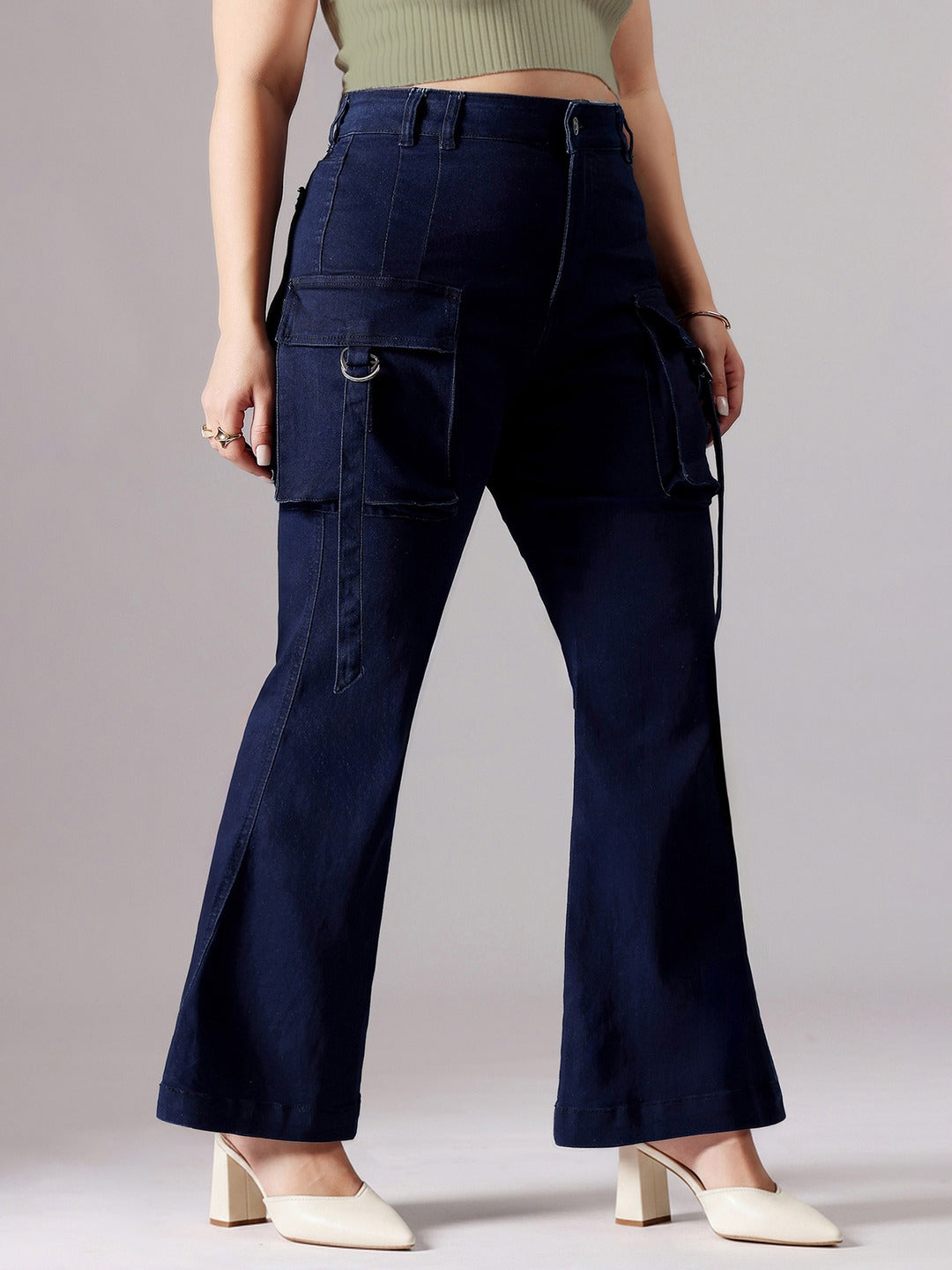 Navy Blue Bootcut High rise Regular Stretchable Denim Jeans for Women