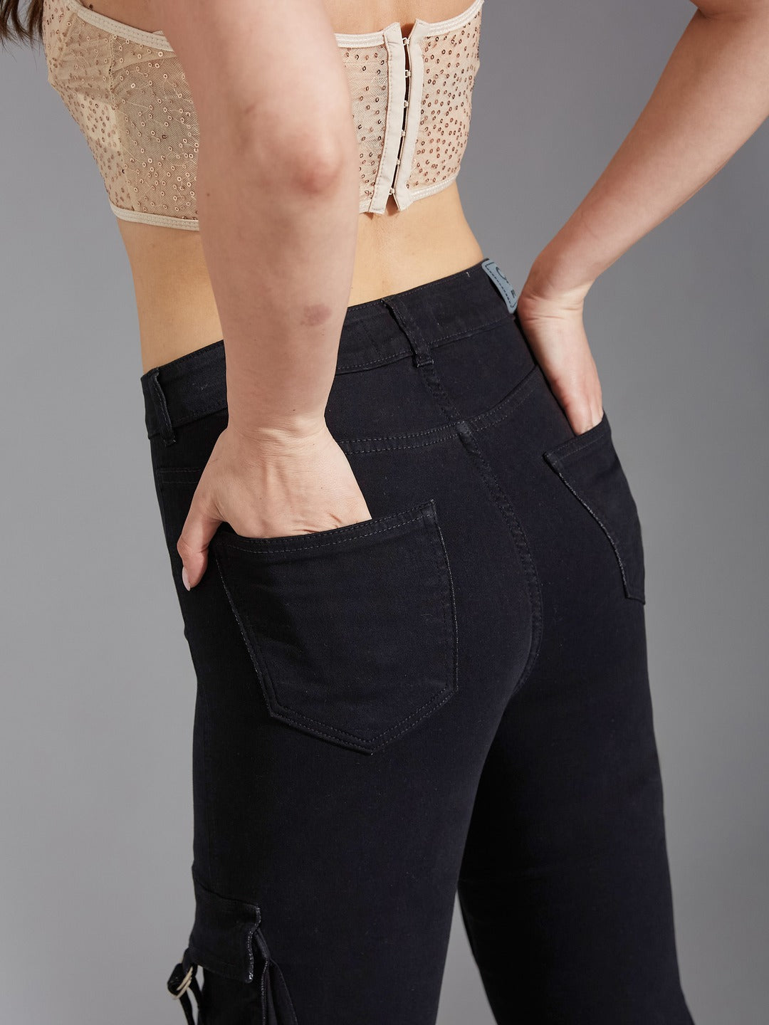Black Bootcut High-Rise Stretchable Denim Jeans for Women