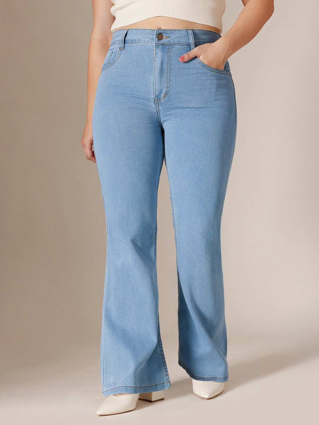 Light Blue Bootcut High rise Regular Stretchable Denim Jeans for Women