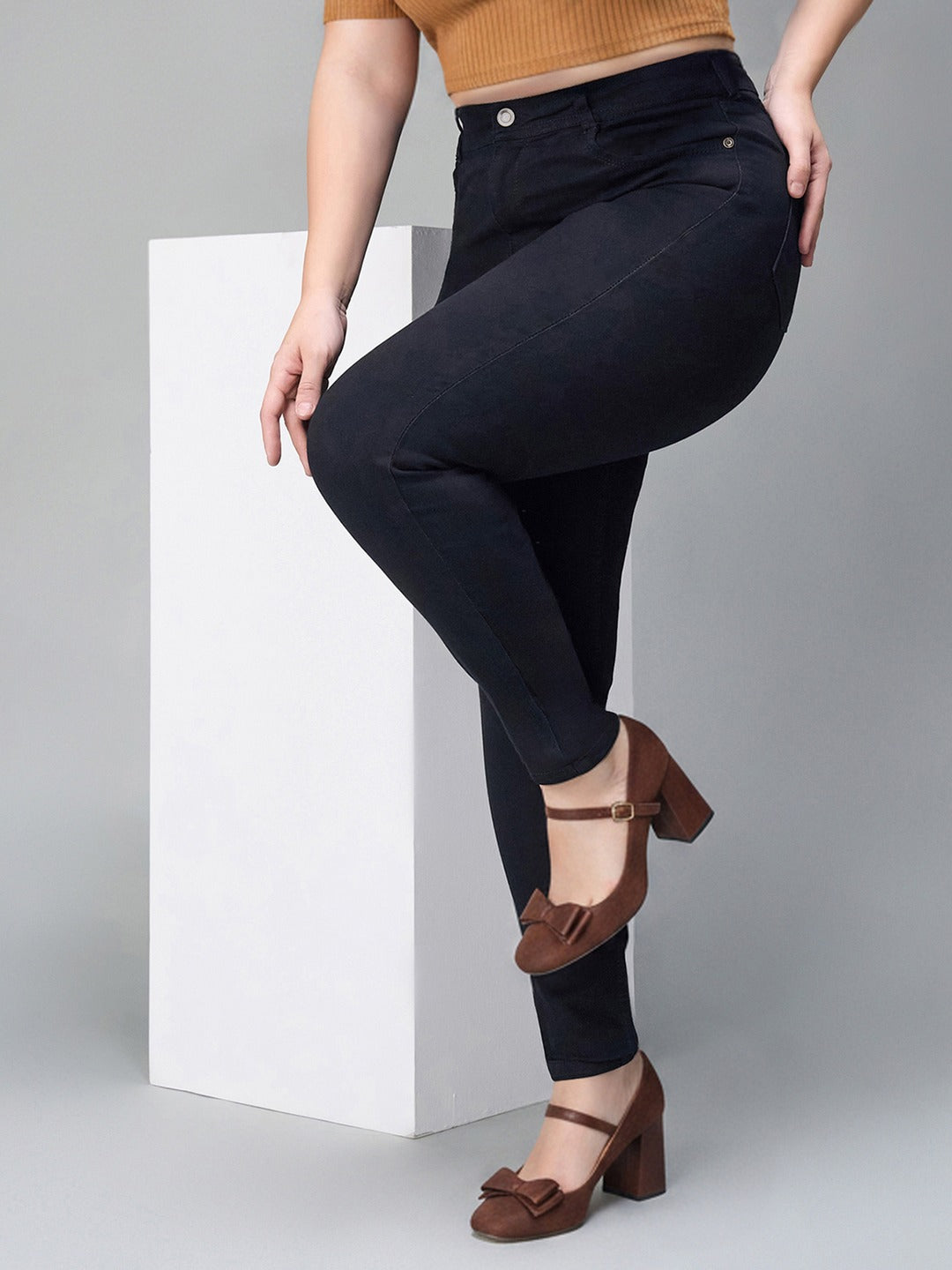 Black Slim Fit High Rise Acid Wash Stretchable Denim Jeans for Women