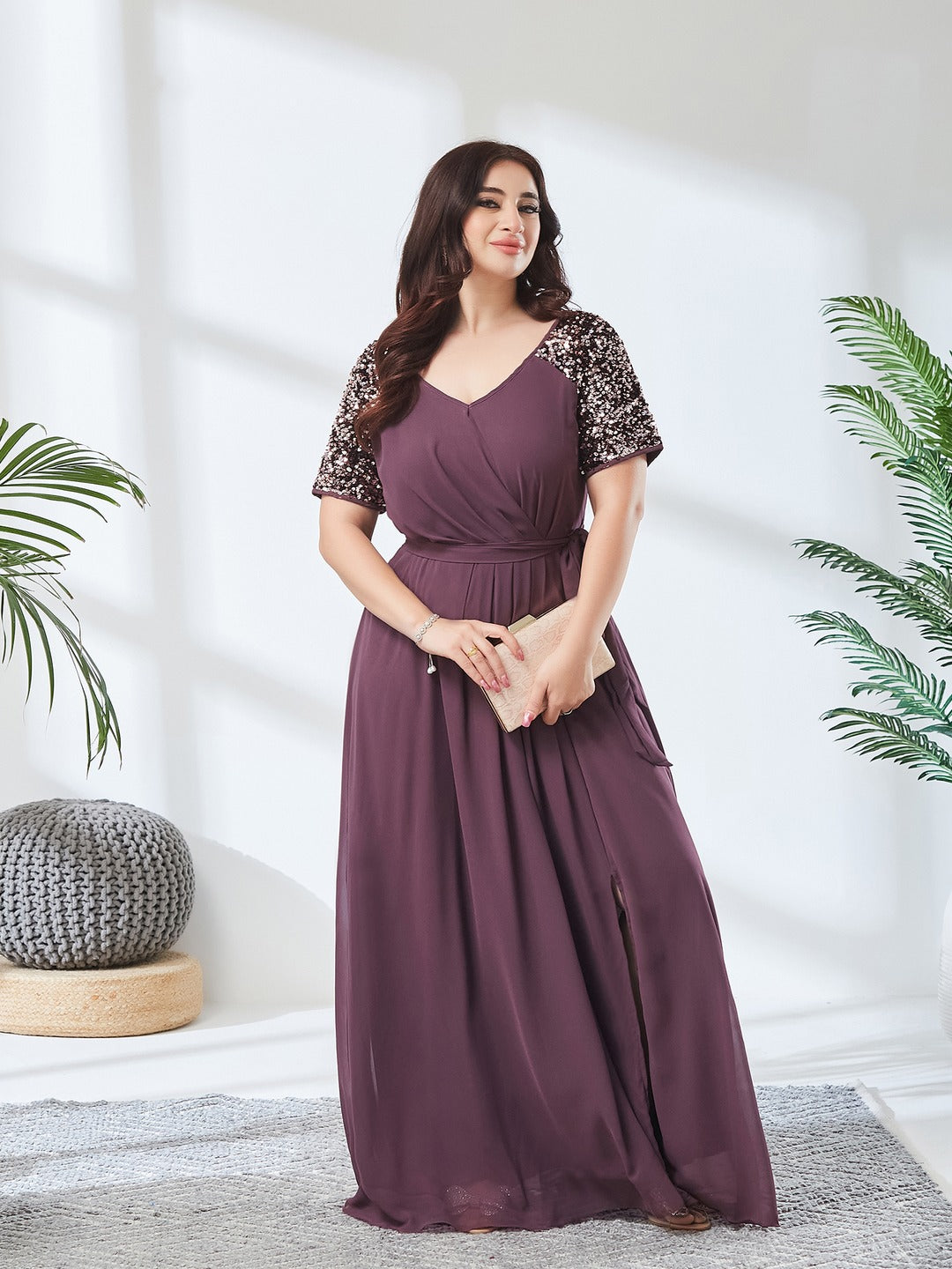 Mauve Relaxed Fit Maxi Georgette Dress for Women